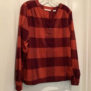 Orvis Flannel Pull-over top, orange/rust plaid, size M